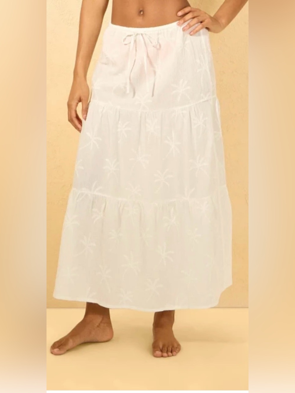 Shade & Shore White Embroidered palm trees Tiered swim Maxi skirt Coverup new
